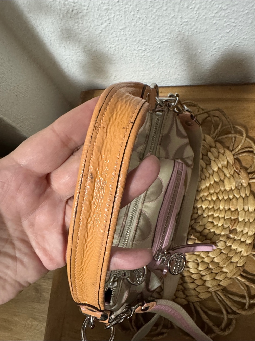 Coach Poppy Beige and Pink Signature Canvas Crossbody Purse - Vintage - Picture 7 of 17